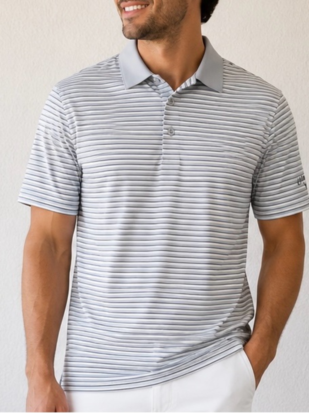 Callaway Men's Golf Style Light Blue and White Striped Polo Shirt Size M